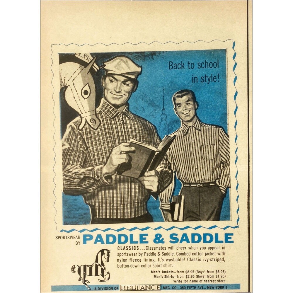 Paddle & Saddle Sportwear "Classmates will cheer when You Appear" Print Ad 1957